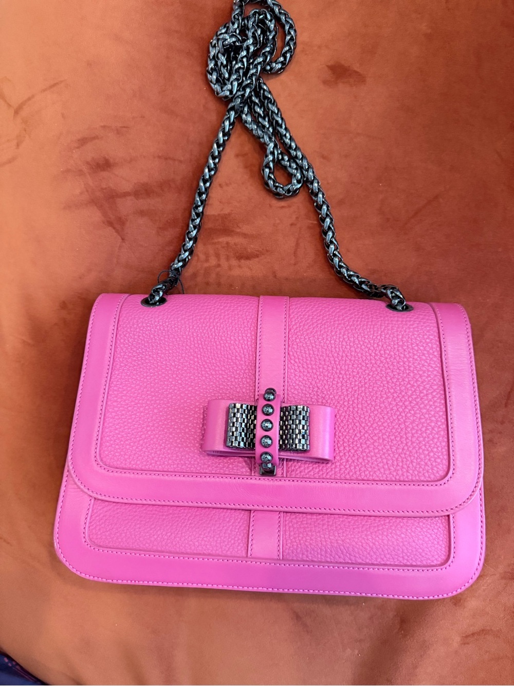 Christian Louboutin Sweet Charity  Pink Pebbled Leather Chain-Shoulder Bag